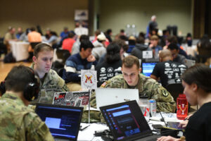 Cadets participate in the cyber competition in Marshall Hall Feb. 25, 2023.