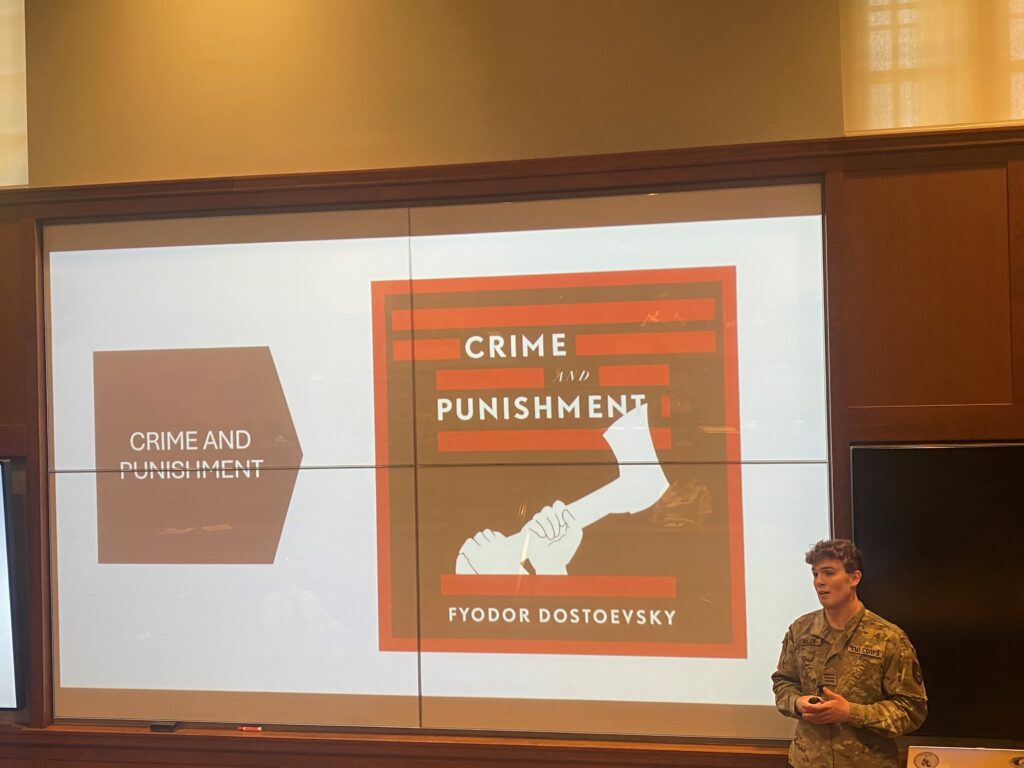 Jackson Miller presents his honors week thesis.
