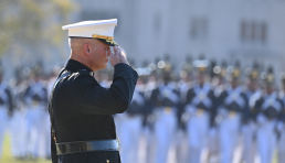Lt. Gen. David Furness ’87 takes review of his first parade as superintendent Sept. 19.