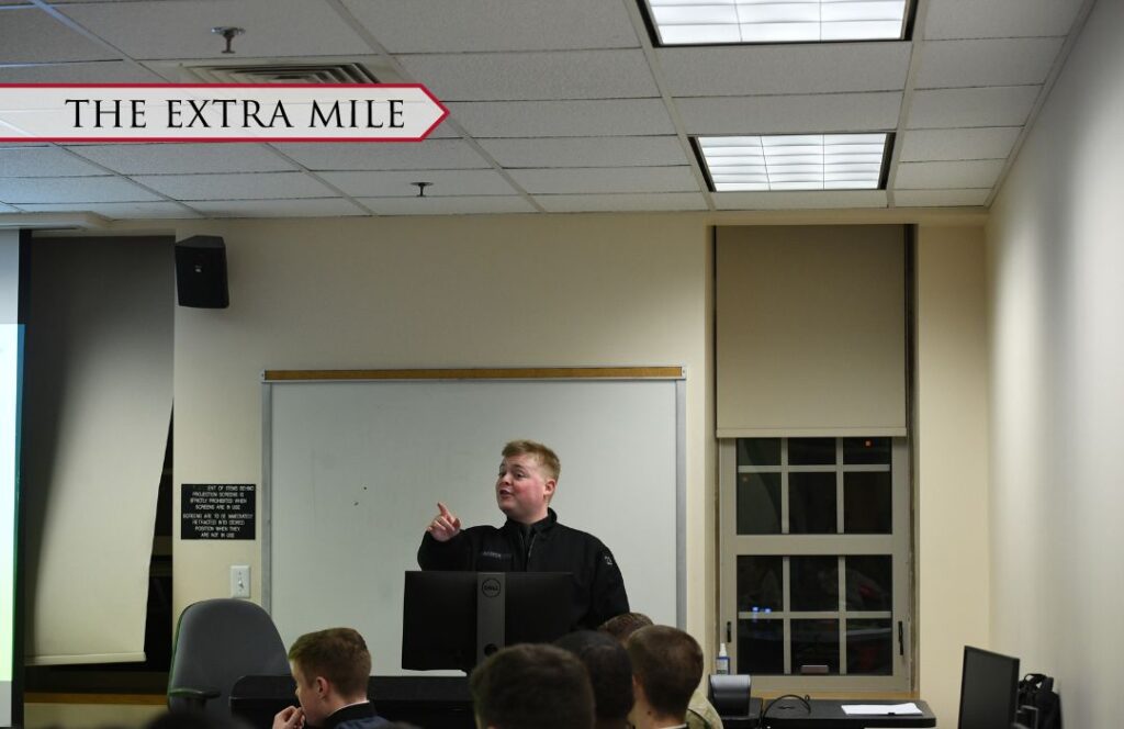 A cadet addresses the cyber club at VMI.