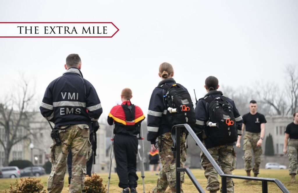 Cadet EMTs look over parade ground during corps activities.