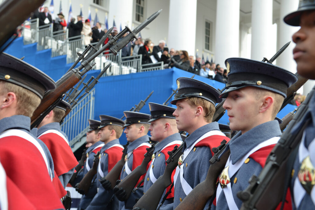 Cadets march past the viewing stands.