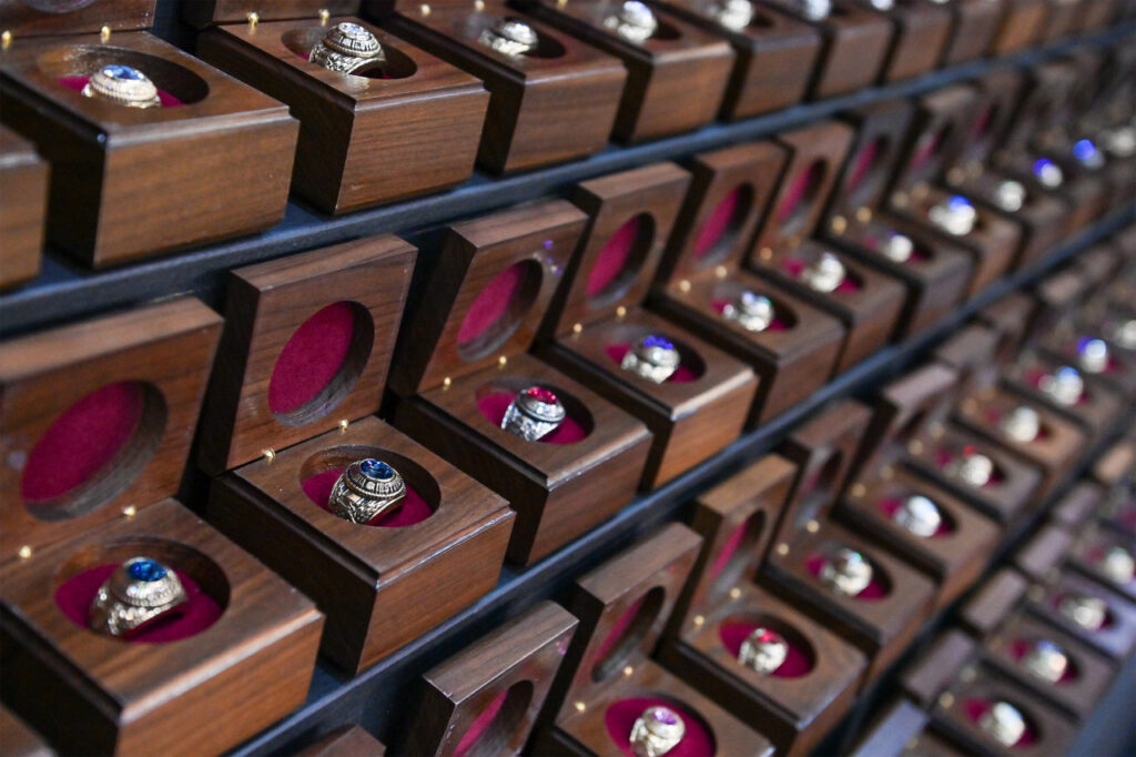 VMI class rings in boxes awaiting a ceremony.