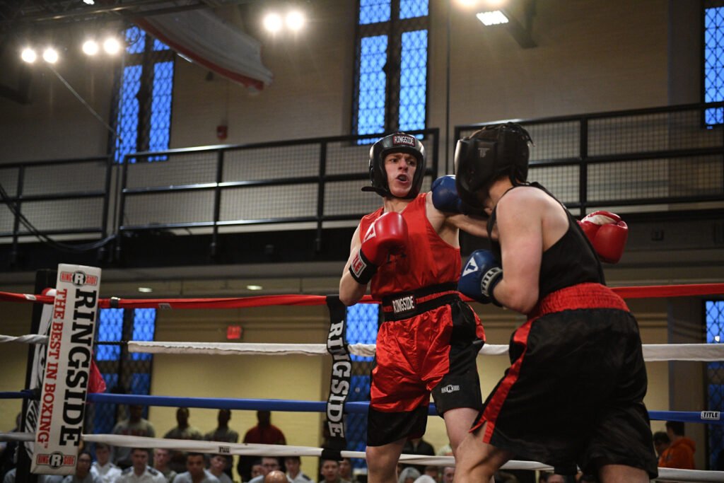 A VMI boxer in the ring fighting.