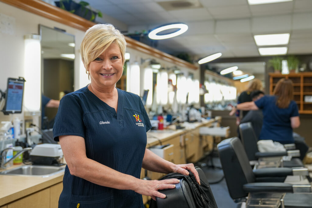 Glenda Dudley, manager of VMI’s barbershop.