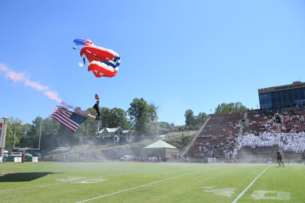 All Veterans Group (AVG), which performs parachute demonstrations, leads tandem parachute experiences, and assists with brand ambassador programs, sponsorships, and special events jumps into Foster Stadium.