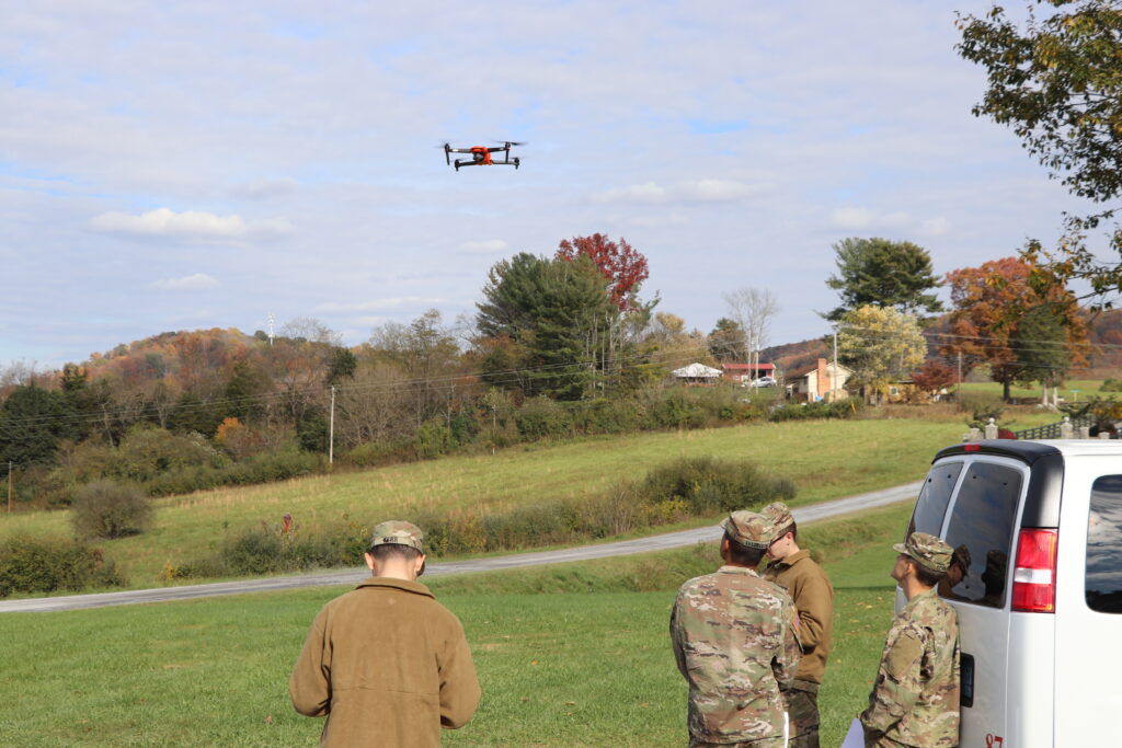 Cadets taking Civil Engineering 121, Surveying, took a field trip to McKethan Park before Thanksgiving furlough to practice flying Unmanned Aerial Vehicles (UAVs or “drones”) used in surveying and mapping.