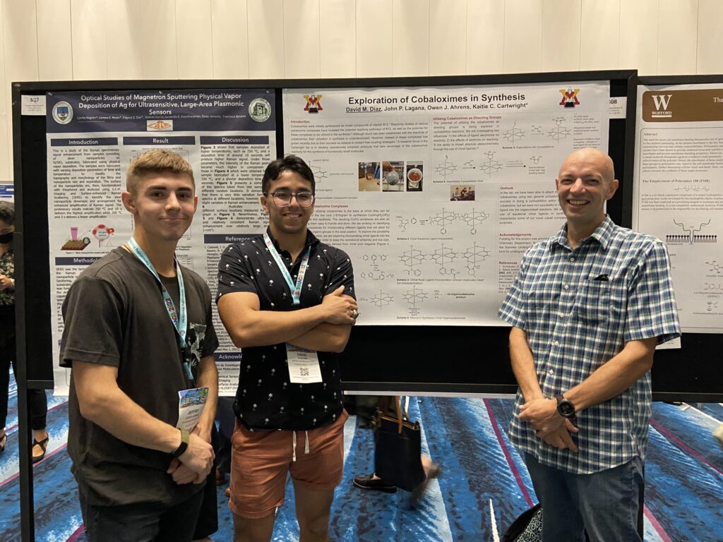 Jeffry Jay Stober ’24, David Diaz ’23, and Lt. Col. Daniel Harrison ’05 at the American Chemical Society Southeastern Regional Meeting in San Juan, Puerto Rico.