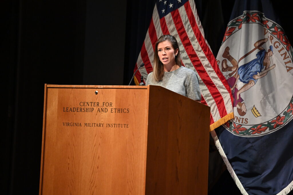 Amber Smith, former U.S. Army Kiowa helicopter pilot, and author of two books, was named VMI's Leader in Residence, which is an important part of the Center for Leadership and Ethics’ efforts to educate, engage, and inspire cadets, faculty, and staff to develop as leaders.