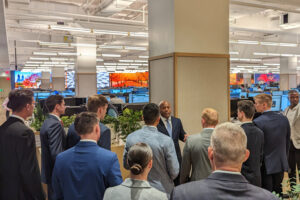 Charlie Branch ’95 leads Cadet Investment Group members on a tour of Bank of America headquarters including the trading floor on Wall Street.