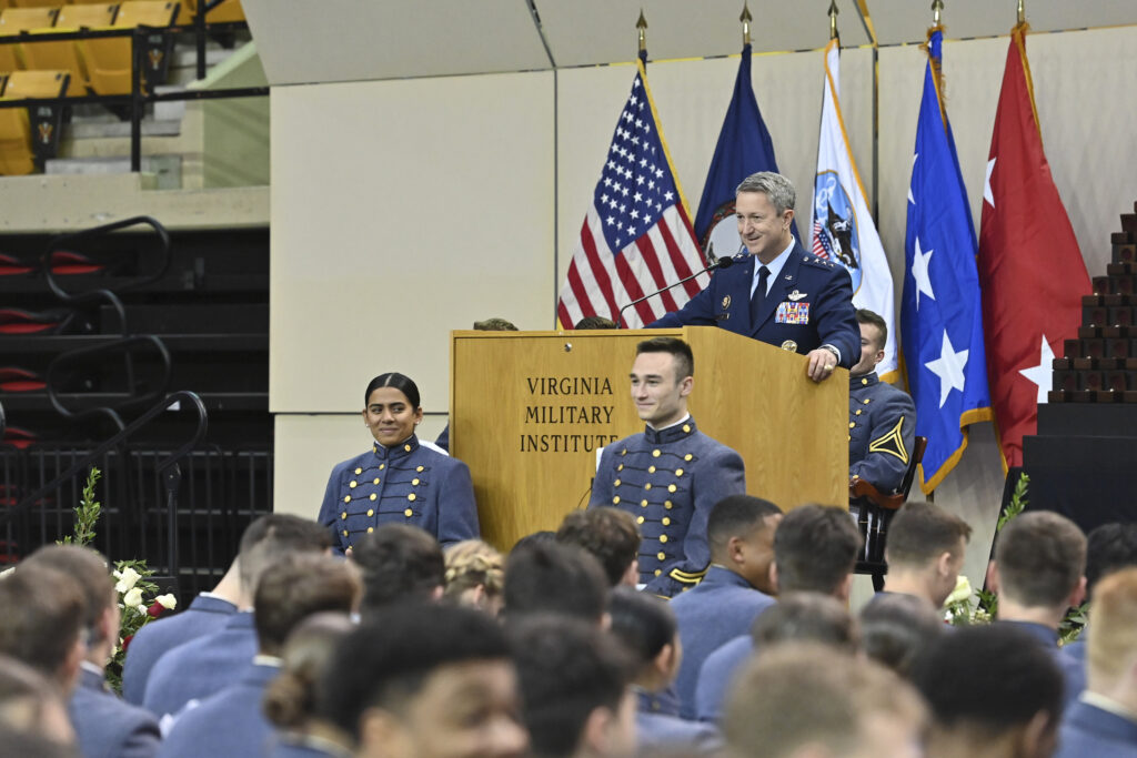 U.S. Air Force Lt. Gen. John “Dan” Caine ’90 has been nominated to be the next chairman of the Joint Chiefs of Staff, continuing the path of service since graduating from the Institute, which he spoke to cadets about at the Class of 2026 Ring Figure Ceremony in November.
