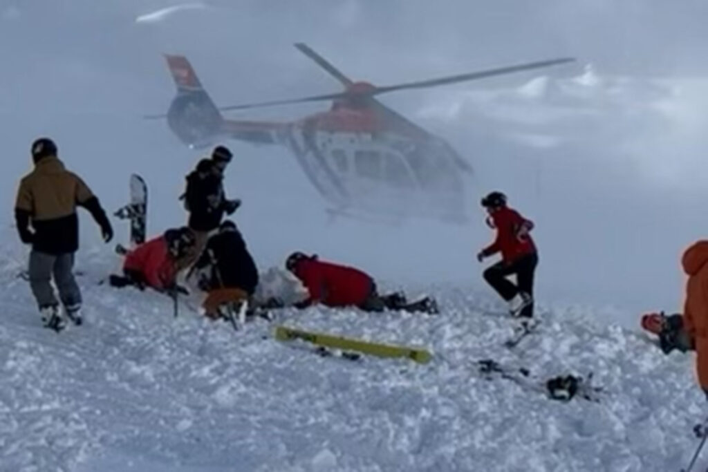 Skiers, including Erik Gottman ’25, scramble to rescue the avalanche victims in Zürs, Austria.