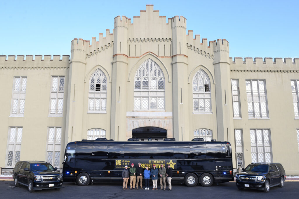 The U.S. Secret Service made its way to post in multiple black SUVs and an armored bus over the weekend. The visit included a tour of barracks, sharing a meal with cadets in Crozet, and talking with them about career opportunities.
