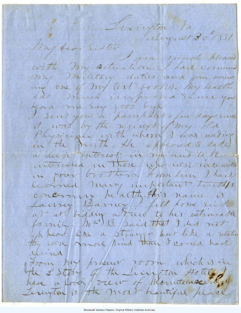 Photo of letter. Full transcript available from VMI Archives.