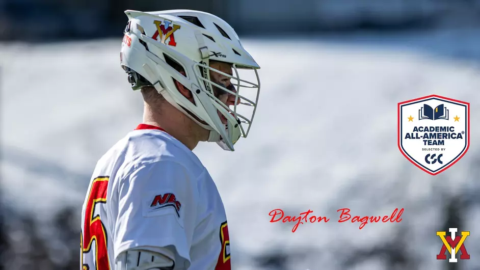 Dayton Bagwell game photo with CSC and VMI logo overlays.