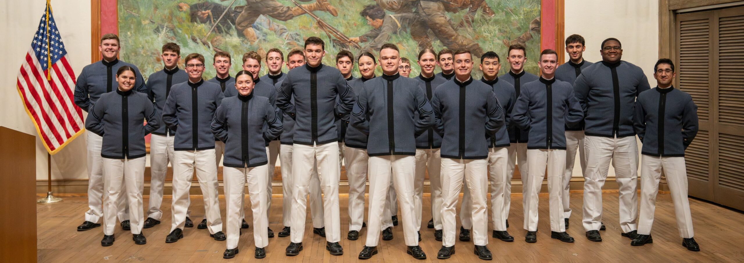Cadets pose for their 1st Class rank announcements.