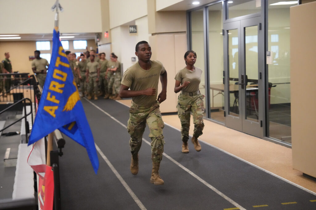 Air Force ROTC cadets run during FTX.