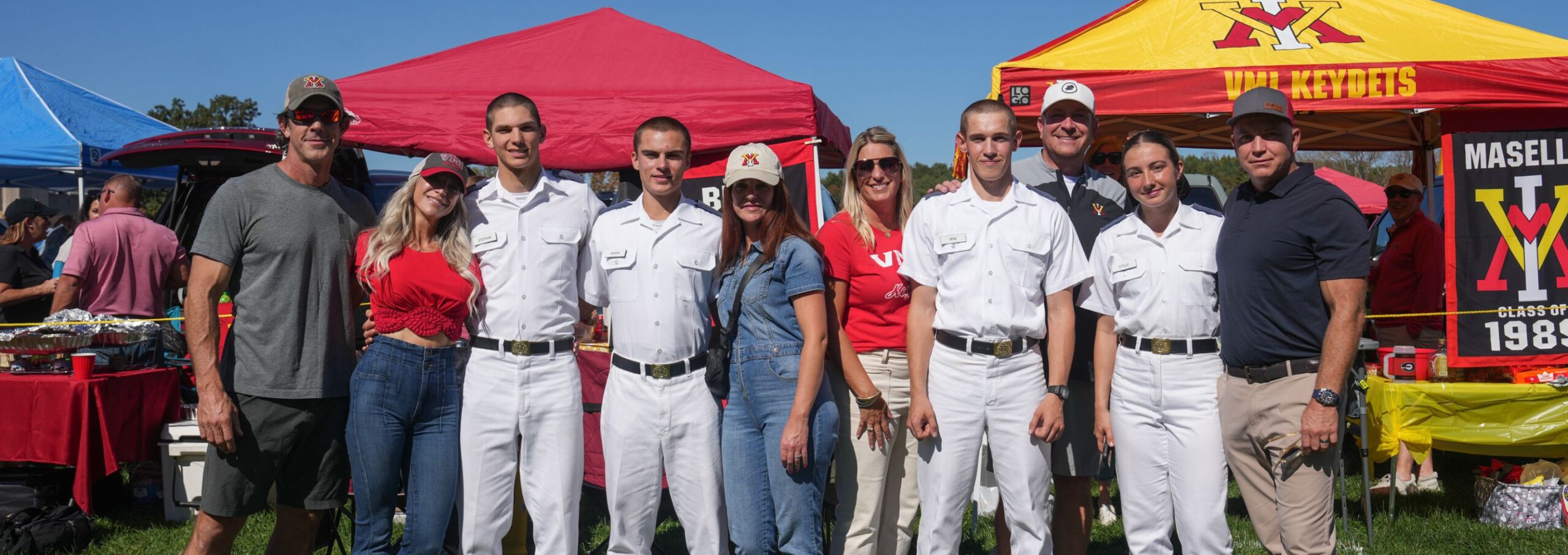VMI cadets pose with their family members during Family Weekend.