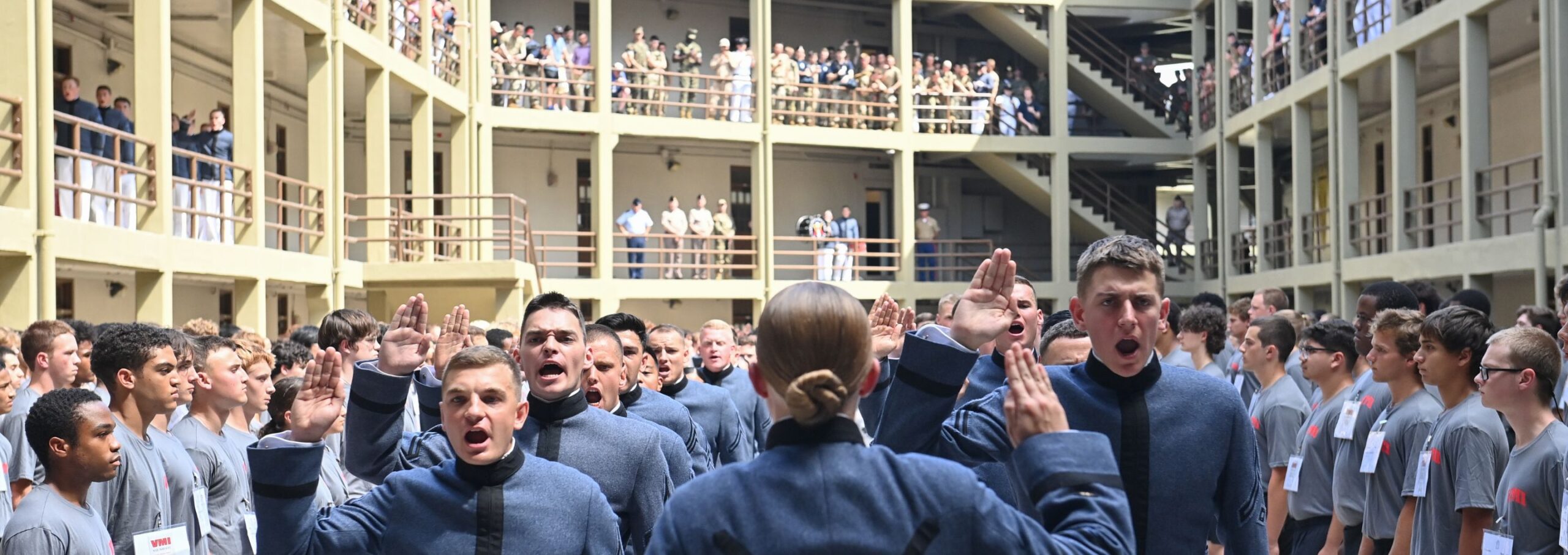 Cadets line up during Matriculation Day in barracks.
