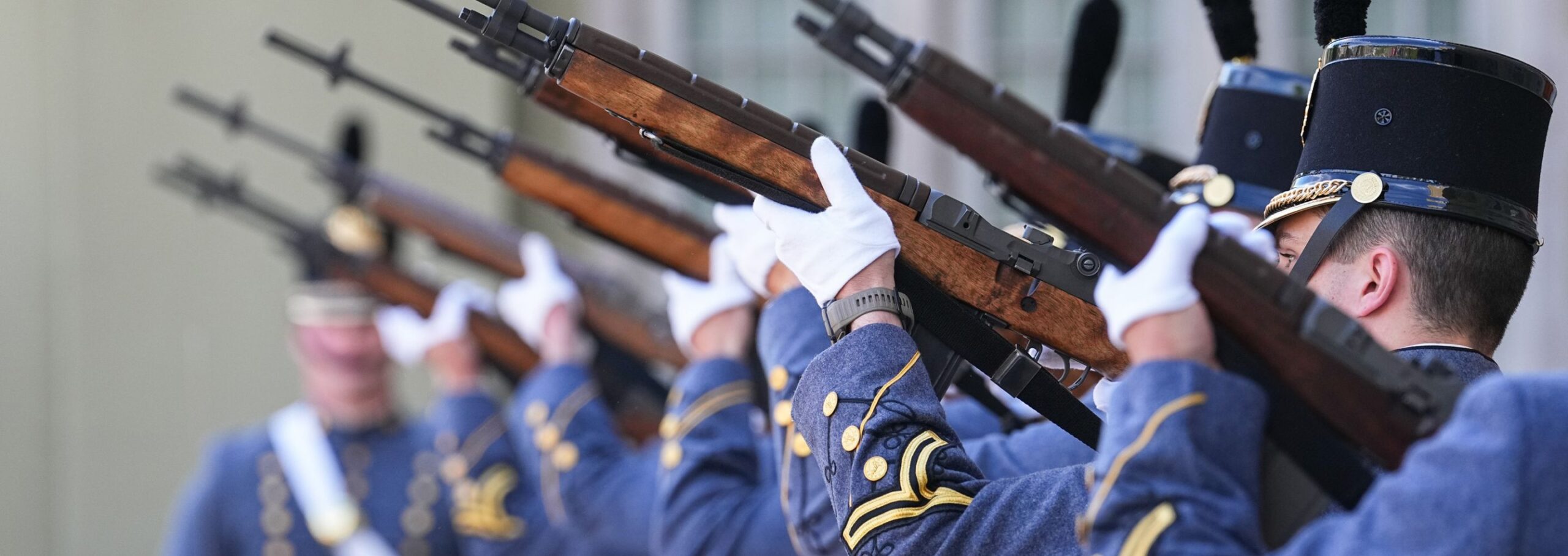 Cadets with rifles for the Memorial Parade salute.