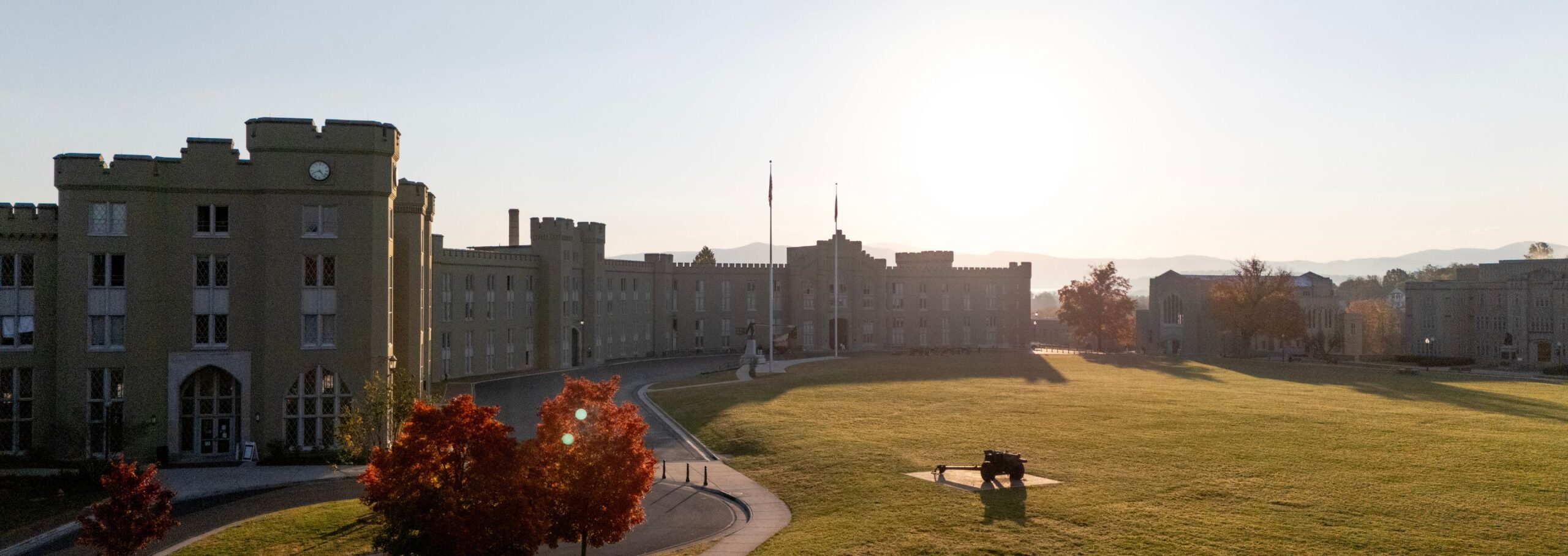 Barracks and parade ground in the fall.